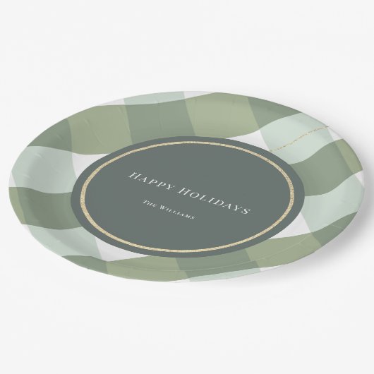 Assiettes En Carton Green En vichy Plaid Gold Noël (Angle)
