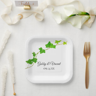 Assiettes En Carton Green English Vine Liège Mariage de feuillage
