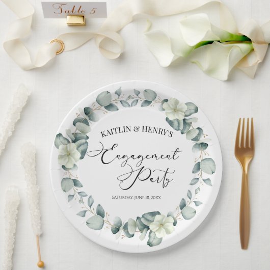 Assiettes En Carton Green Eucalyptus Feuille Botanical Engagement Part (Mariage)