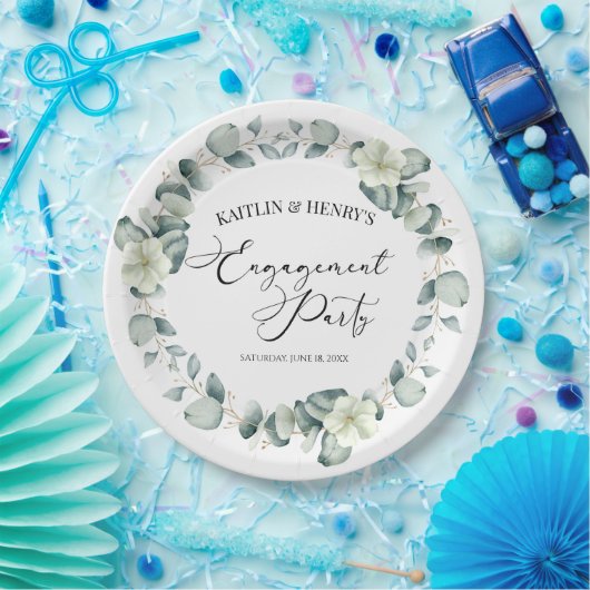 Assiettes En Carton Green Eucalyptus Feuille Botanical Engagement Part (Fête)