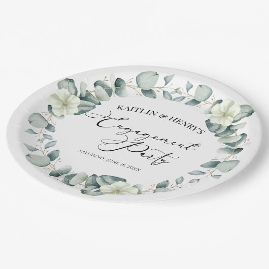 Assiettes En Carton Green Eucalyptus Feuille Botanical Engagement Part (Angle)