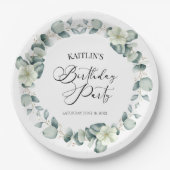Assiettes En Carton Green Eucalyptus Feuille fête d'anniversaire (Devant)