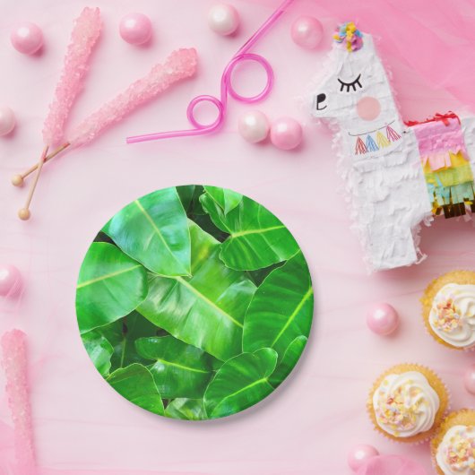 Assiettes En Carton Green feuille Palm Leaf feuillage tropical jungle (Fête)