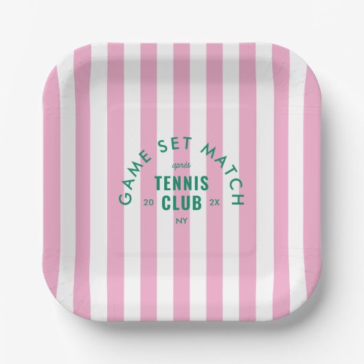 Assiettes En Carton Green Game Set Match Après Tennis Club Pink Stripe (Recto)