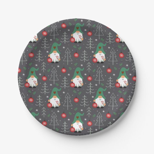 Assiettes En Carton Green Gnome Arbre de Noël Motif (Devant)