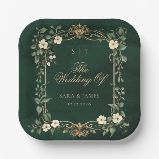 Assiettes En Carton Green Gold Art Nouveau Enchanted Wedding (Recto)