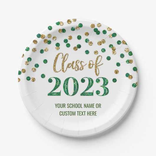 Assiettes En Carton Green Gold Confetti Graduation 2023 Plaques papier (Devant)