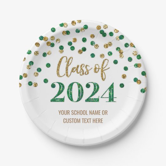 Assiettes En Carton Green Gold Confetti Graduation 2024 (Devant)