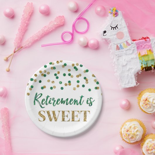 Assiettes En Carton Green Gold Confetti Retirement est doux (Fête)