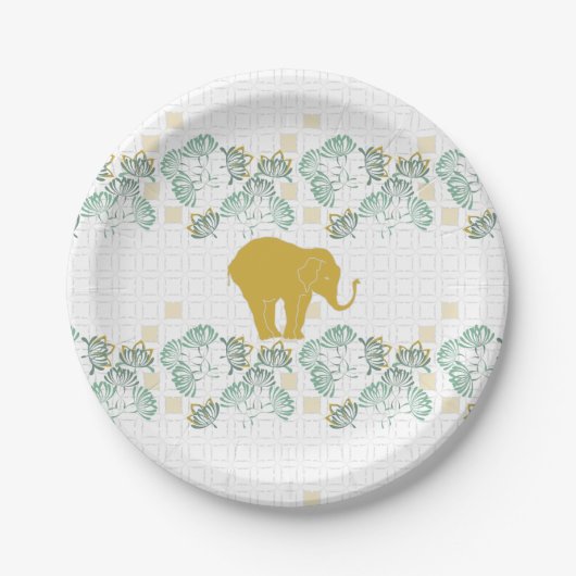 Assiettes En Carton Green & Gold Elephant Safari Jungle Zoo (Devant)