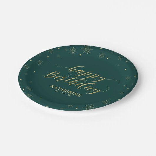 Assiettes En Carton Green & Gold Sparkle moderne Joyeux fête d'anniver (Angle)