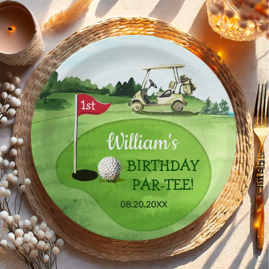 Assiettes En Carton Green Golf 1er Anniversaire Par tee