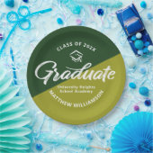 Assiettes En Carton Green Graduation Bold Retro Script Cap Icon Simple (Fête)