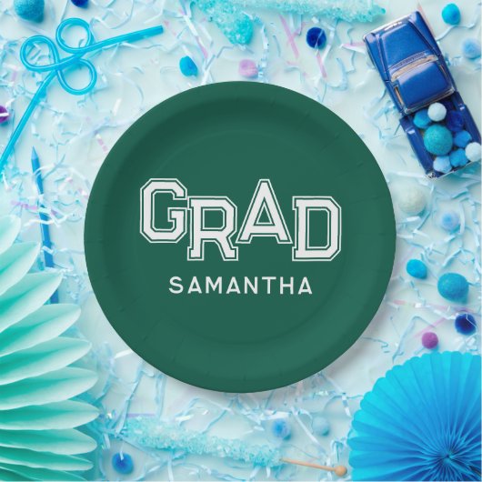 Assiettes En Carton Green High School Grad Custom Nom Graduation (Fête)