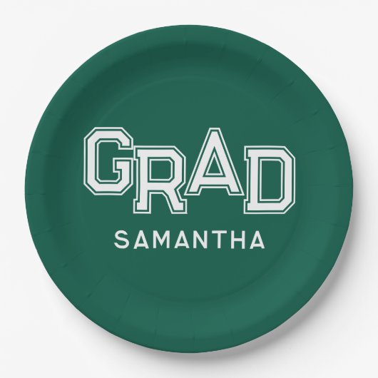 Assiettes En Carton Green High School Grad Custom Nom Graduation (Devant)