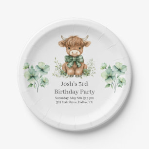 Assiettes En Carton Green Highland Cow fête d'anniversaire