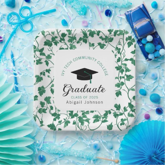Assiettes En Carton Green Ivy Pattern Personalized Graduation (Fête)