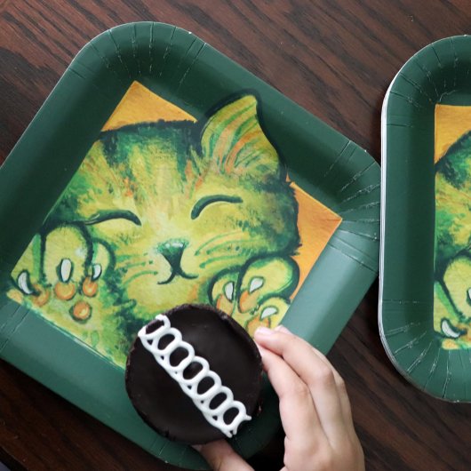 Assiettes En Carton Green Kitty Chat Caturday Design de chatons d'art