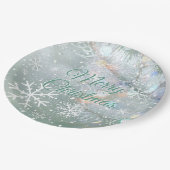 Assiettes En Carton Green Merry Christmas Snowflakes (Angle)