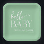 Assiettes En Carton Green Minimalist Hello Baby Baby shower<br><div class="desc">Ce sont des Plaques de papier de Baby shower de bébé minimaliste Vert Bonjour Bébé!</div>
