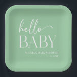 Assiettes En Carton Green Minimalist Hello Baby Baby shower<br><div class="desc">Ce sont des Plaques de papier de Baby shower de bébé minimaliste Vert Bonjour Bébé!</div>