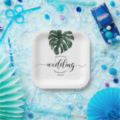 Assiettes En Carton Green Monstera Leaf Mariage bienvenue (Fête)