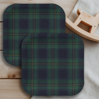 Assiettes En Carton Green Navy Plaid