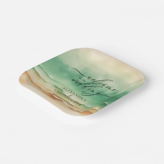 Assiettes En Carton Green Ocean Beach Sand Sea (Angulaire)