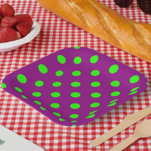 Assiettes En Carton Green On Purple Pois Design Motif