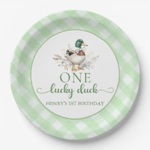 Assiettes En Carton Green One Lucky Duck 1er Plaques papier d'annivers