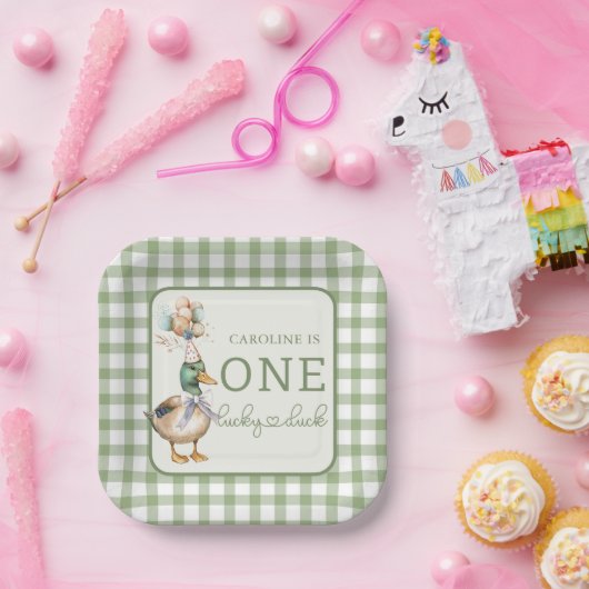 Assiettes En Carton Green One Lucky Duck Balloon 1er anniversaire (Fête)