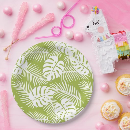 Assiettes En Carton Green Palm Feuille Rainforest Motif (Fête)