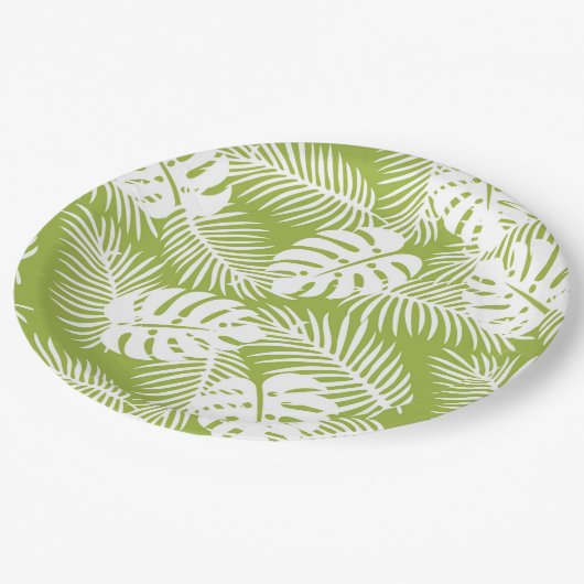 Assiettes En Carton Green Palm Feuille Rainforest Motif (Angle)