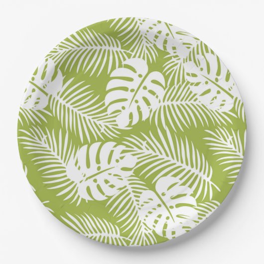 Assiettes En Carton Green Palm Feuille Rainforest Motif (Devant)