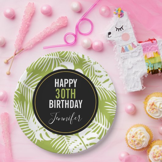 Assiettes En Carton Green Palm Feuille Rainforest Motif Anniversaire (Fête)