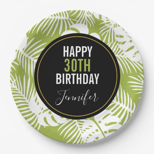 Assiettes En Carton Green Palm Feuille Rainforest Motif Anniversaire (Devant)