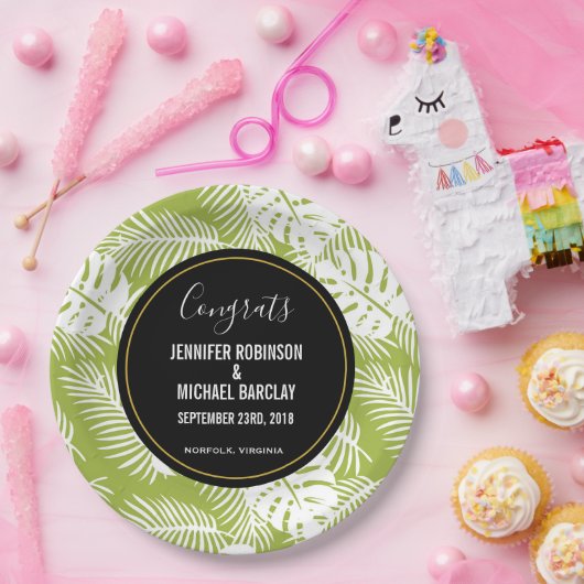 Assiettes En Carton Green Palm Leaves Rainforest Pattern (Fête)