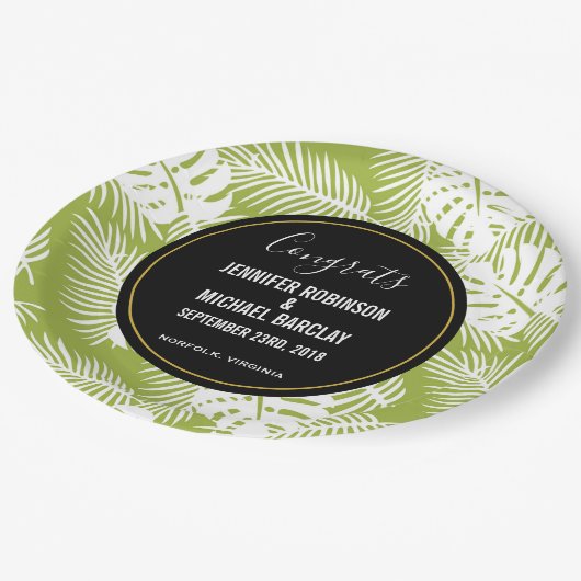 Assiettes En Carton Green Palm Leaves Rainforest Pattern (Angle)