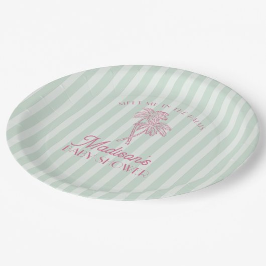 Assiettes En Carton Green Palm Spring Pastel Beach Baby shower (Angle)