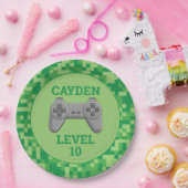 Assiettes En Carton Green Pixelellelevel up Video Game Anniversaire (Fête)