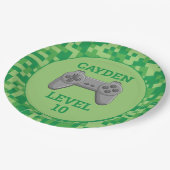 Assiettes En Carton Green Pixelellelevel up Video Game Anniversaire (Angle)