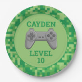 Assiettes En Carton Green Pixelellelevel up Video Game Anniversaire (Devant)
