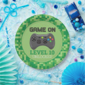 Assiettes En Carton Green Pixelellelevel up Video Game Anniversaire (Fête)