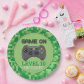 Assiettes En Carton Green Pixelellelevel up Video Game Anniversaire (Fête)