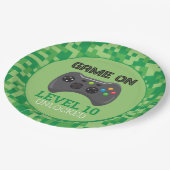 Assiettes En Carton Green Pixelellelevel up Video Game Anniversaire (Angle)