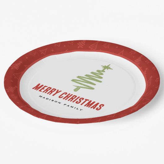Assiettes En Carton Green & Red Minimal Noël Arbre Famille Vacances (Angle)