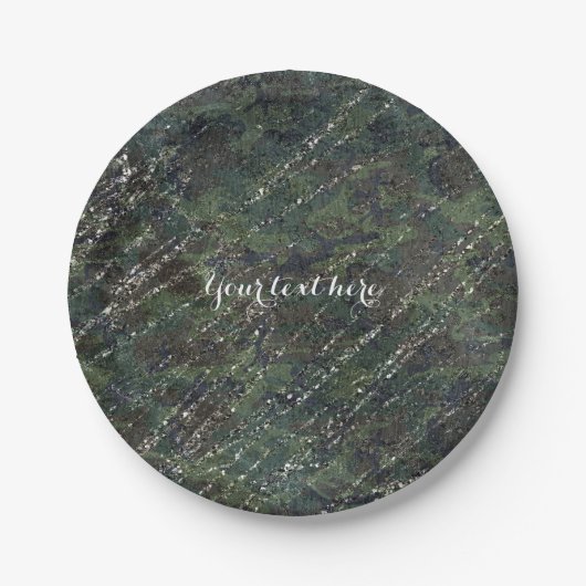 Assiettes En Carton Green & Silver Army Camo Sparkle Glam Party (Devant)
