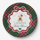 Assiettes En Carton Green Tartan Plaid Christmas Bear Baby Shower (Devant)