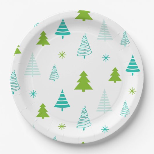 Assiettes En Carton Green Teal Trees Simple Modern Christmas  (Devant)