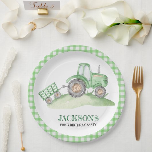 Assiettes En Carton Green Tractor Farm birthday paper plates (Mariage)